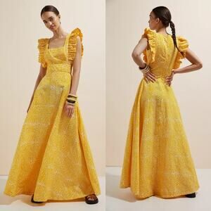 NWT SIKA x Anthropologie Marigold Ruffled Maxi Dress 2P